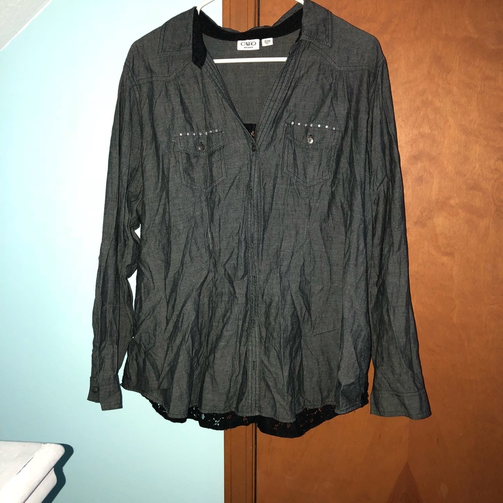 Gray Button Down Shirt with black lace back